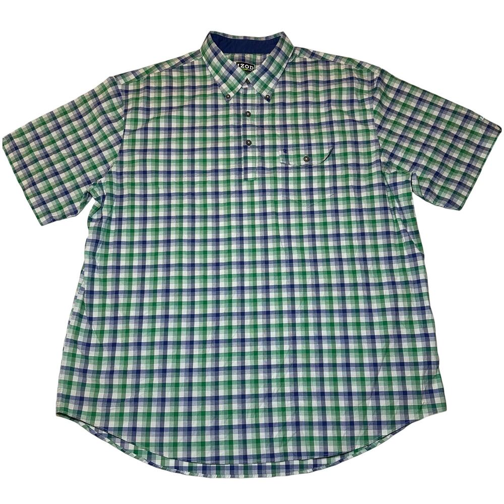 IZOD Golf Polo Shirt Mens Size XL Green Blue Pullover Golfer Stretch Button Down